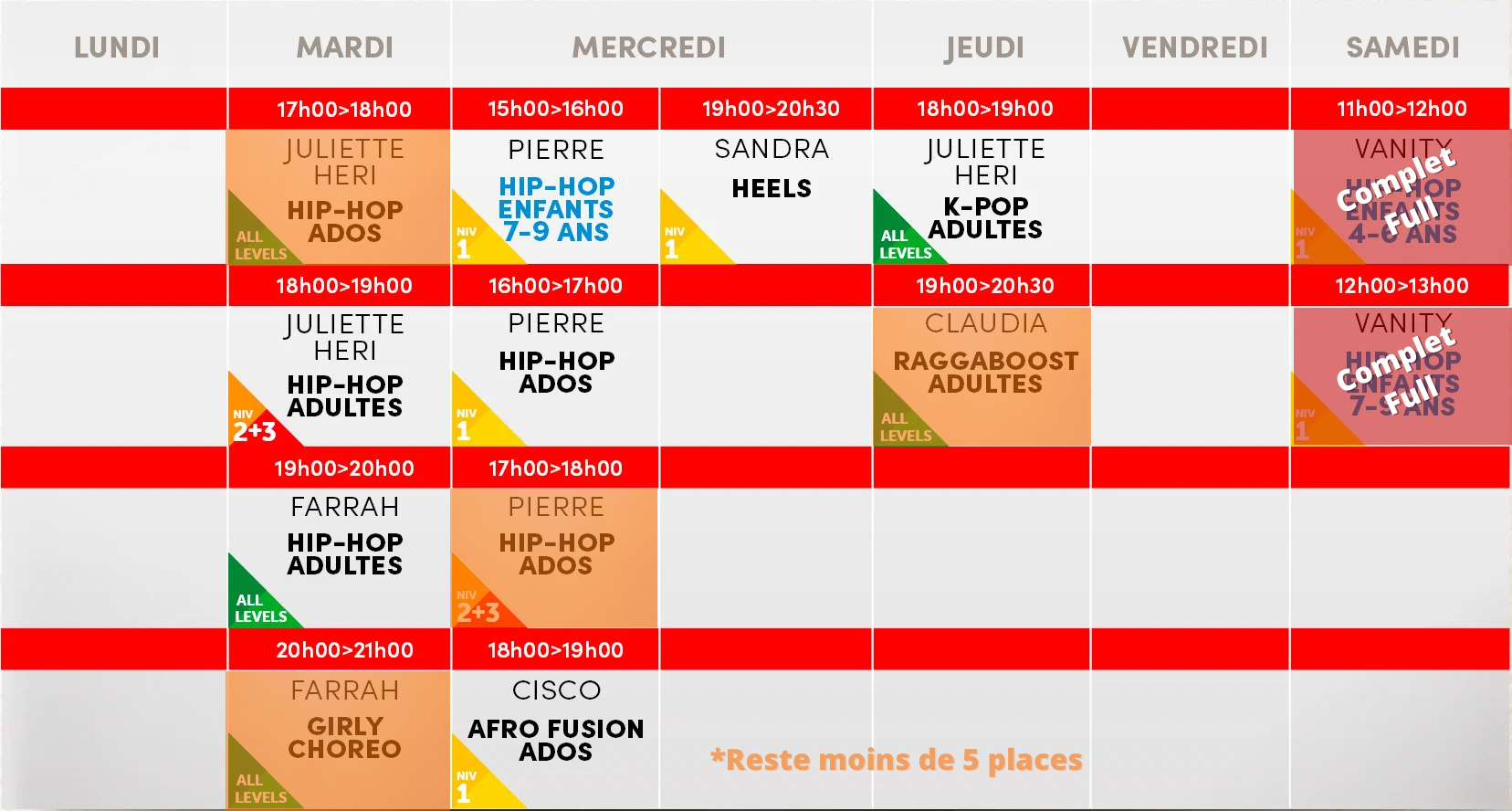 Studio Vibes timetable horaire - Salle 2 - Disponible mi-août