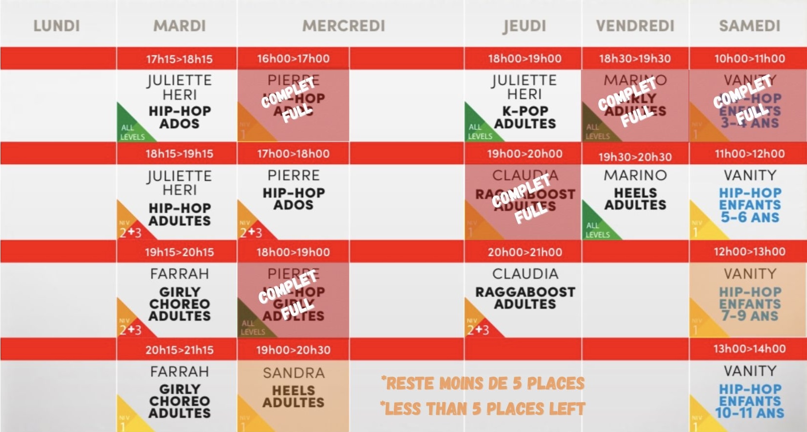 Studio Vibes timetable horaire - Salle 2 - Disponible mi-août