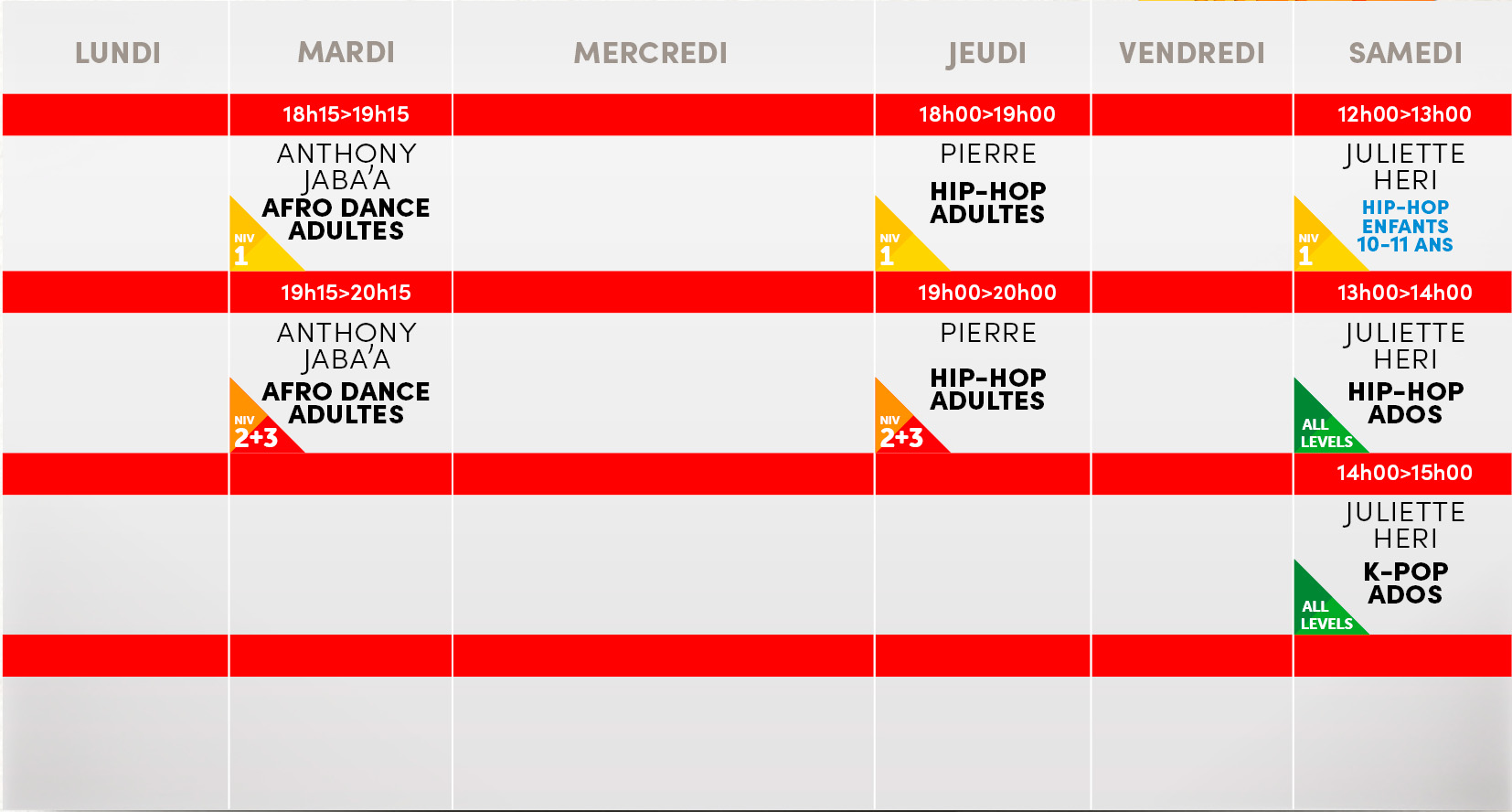 Studio Vibes timetable horaire - Salle 1 - Disponible mi-août