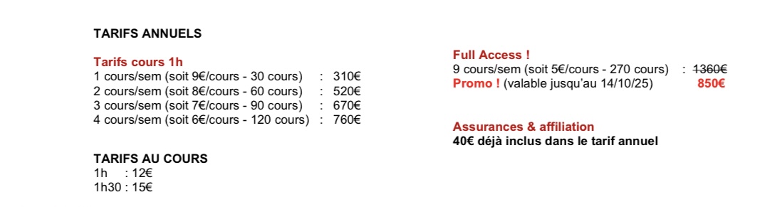 Studio Vibes timetable horaire - Prix