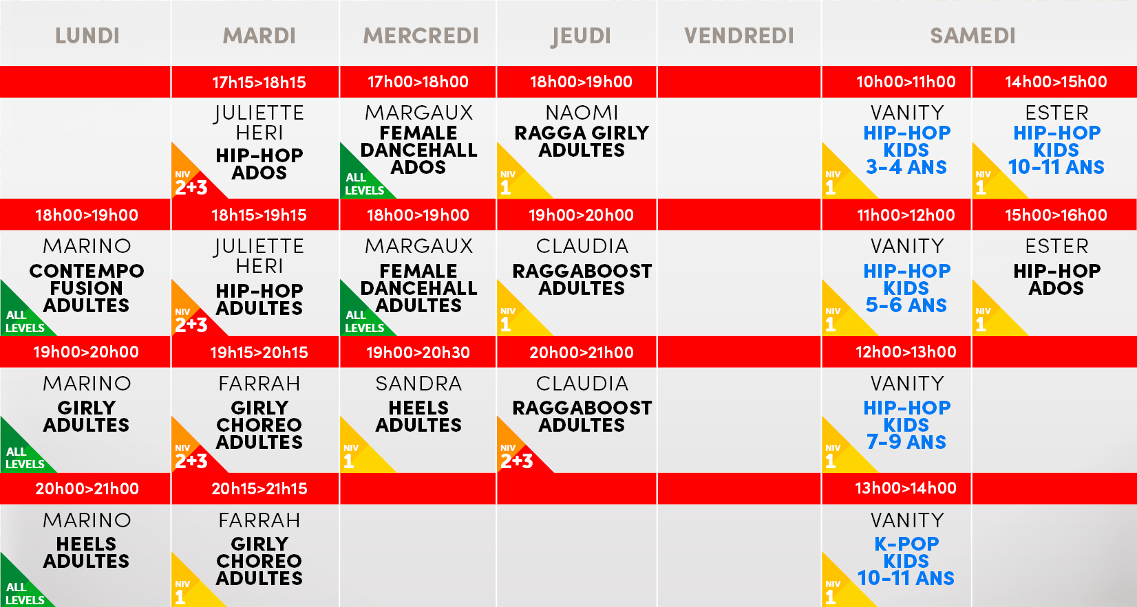 Studio Vibes timetable horaire - Salle 2 - Disponible mi-août