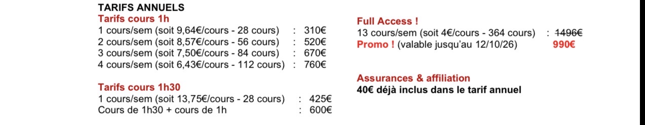 Studio Vibes timetable horaire - Prix